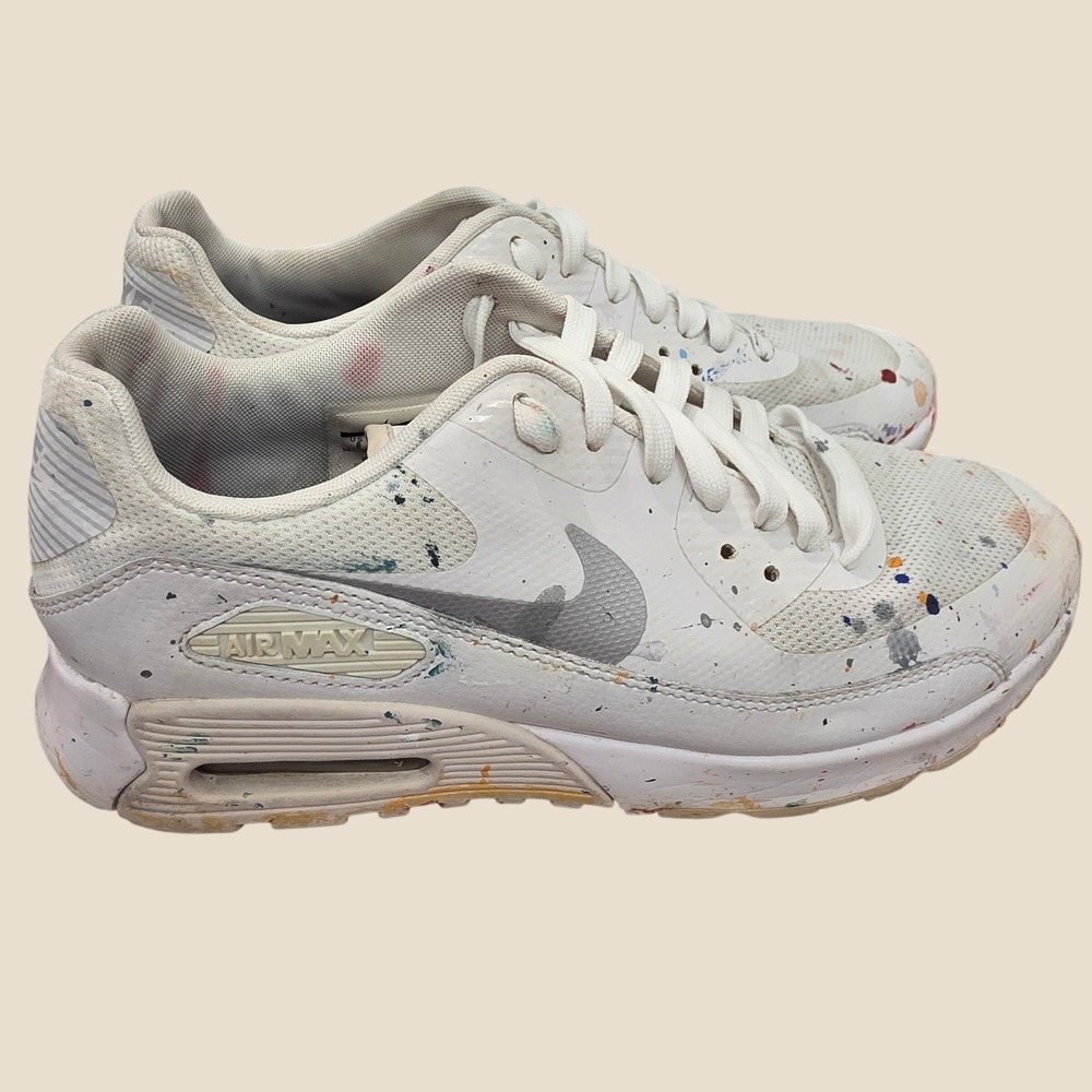 Nike Air Max 90 Ultra 2.0 White Paint Splatter Sneakers 881106-101 Womens 8
